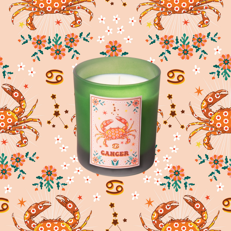 Cancer Zodiac Illustration Frosted Green Scented Candle