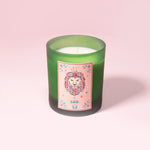Leo Zodiac Illustration Frosted Green Scented Candle