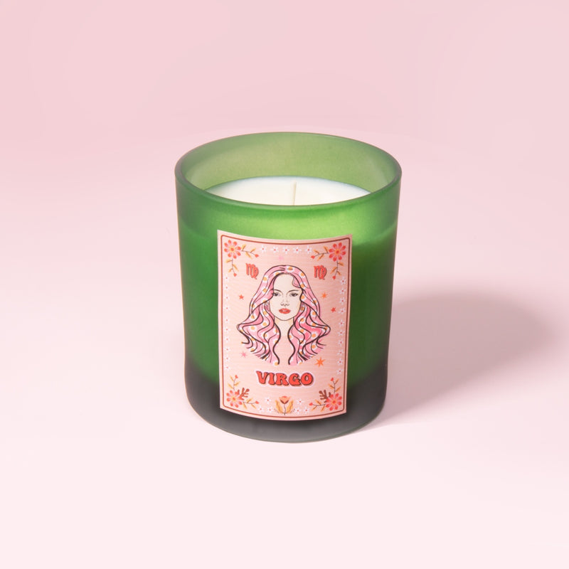 Virgo Zodiac Illustration Frosted Green Scented Candle