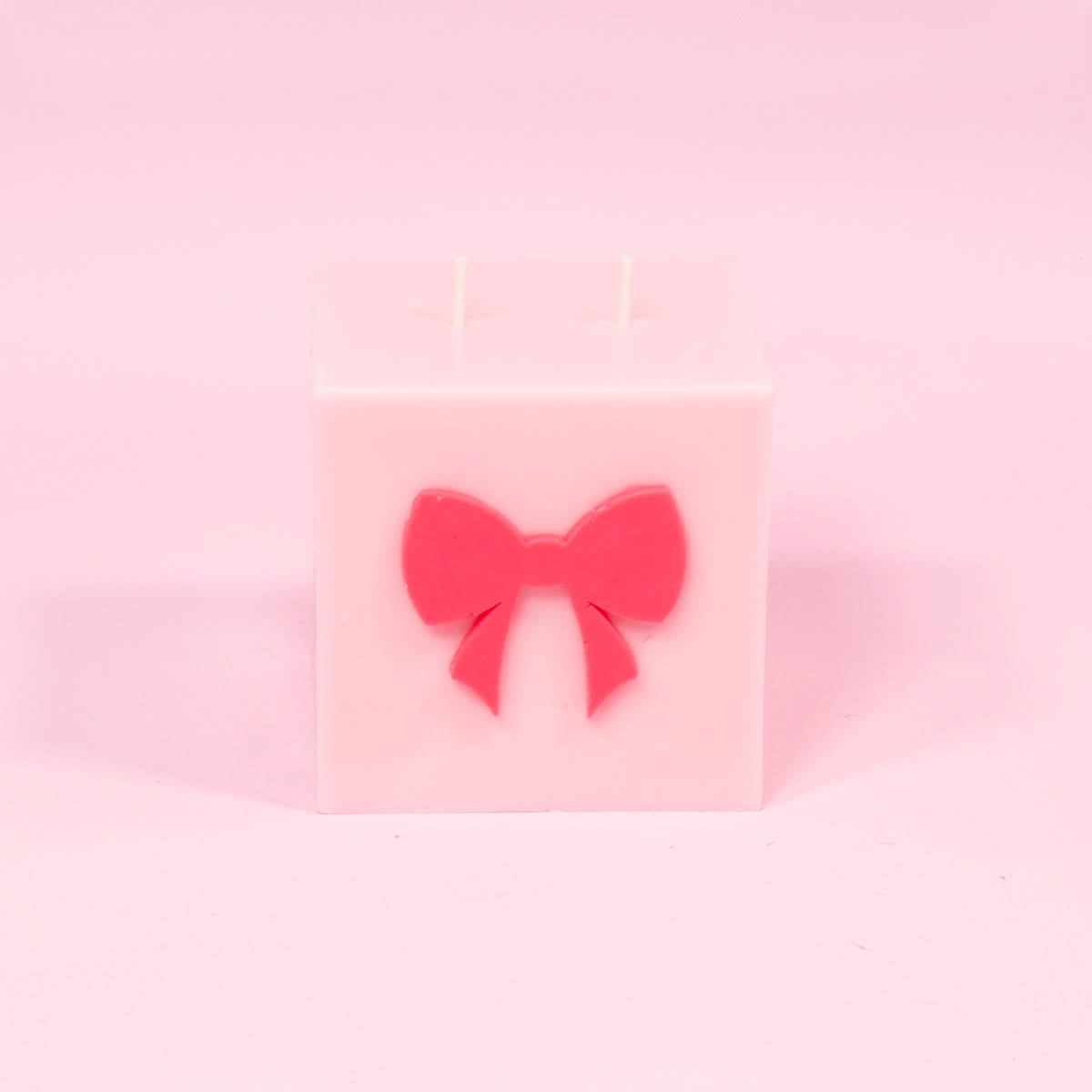 Red & Pink Bow Block Pillar Candle