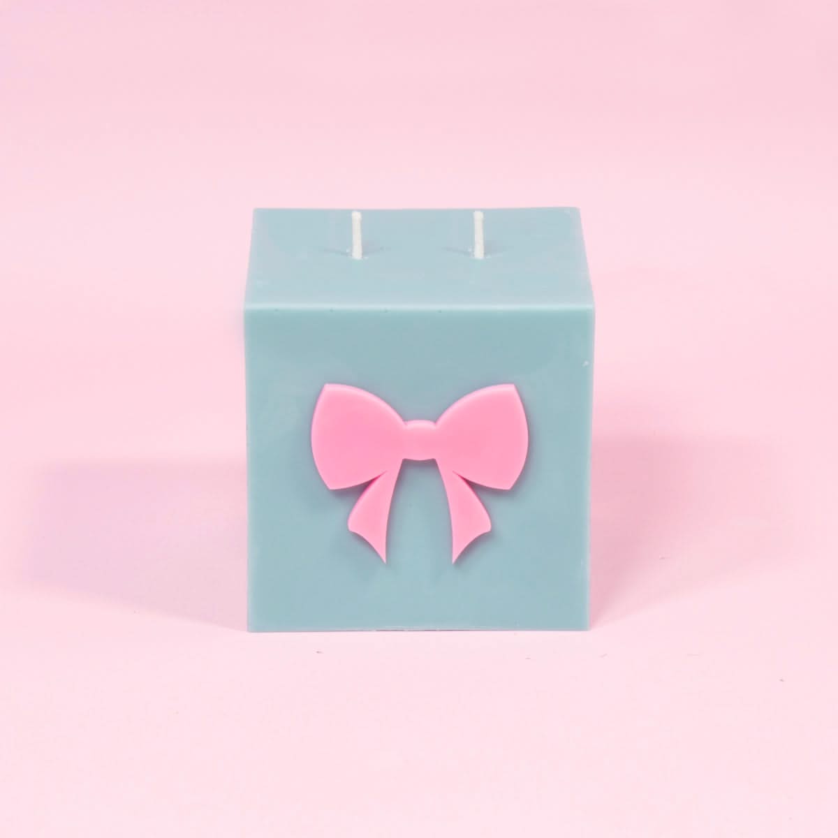 Pink & Teal Bow Block Pillar Candle