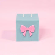 Pink & Teal Bow Block Pillar Candle