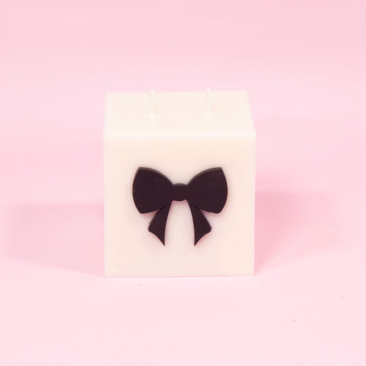 Black & White Bow Block Pillar Candle