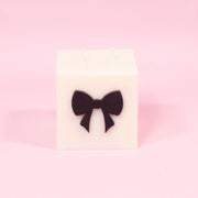 Black & White Bow Block Pillar Candle