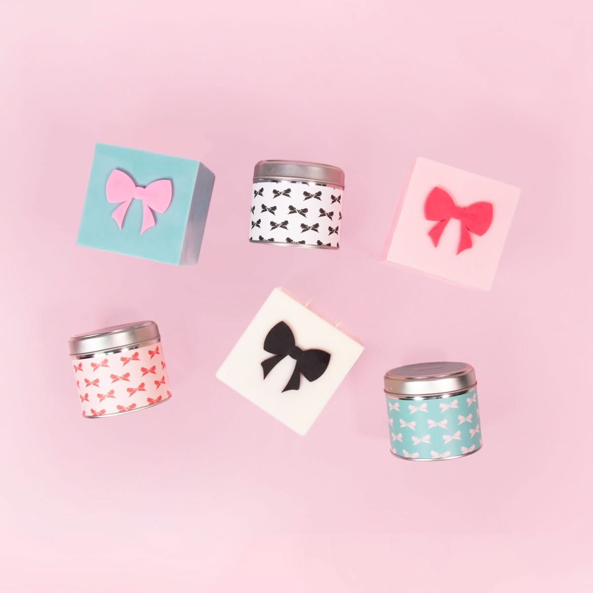 Pink & Teal Bow Block Pillar Candle