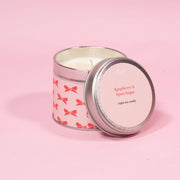 Raspberry & Spun Sugar Red & Pink Bow Tin Candle