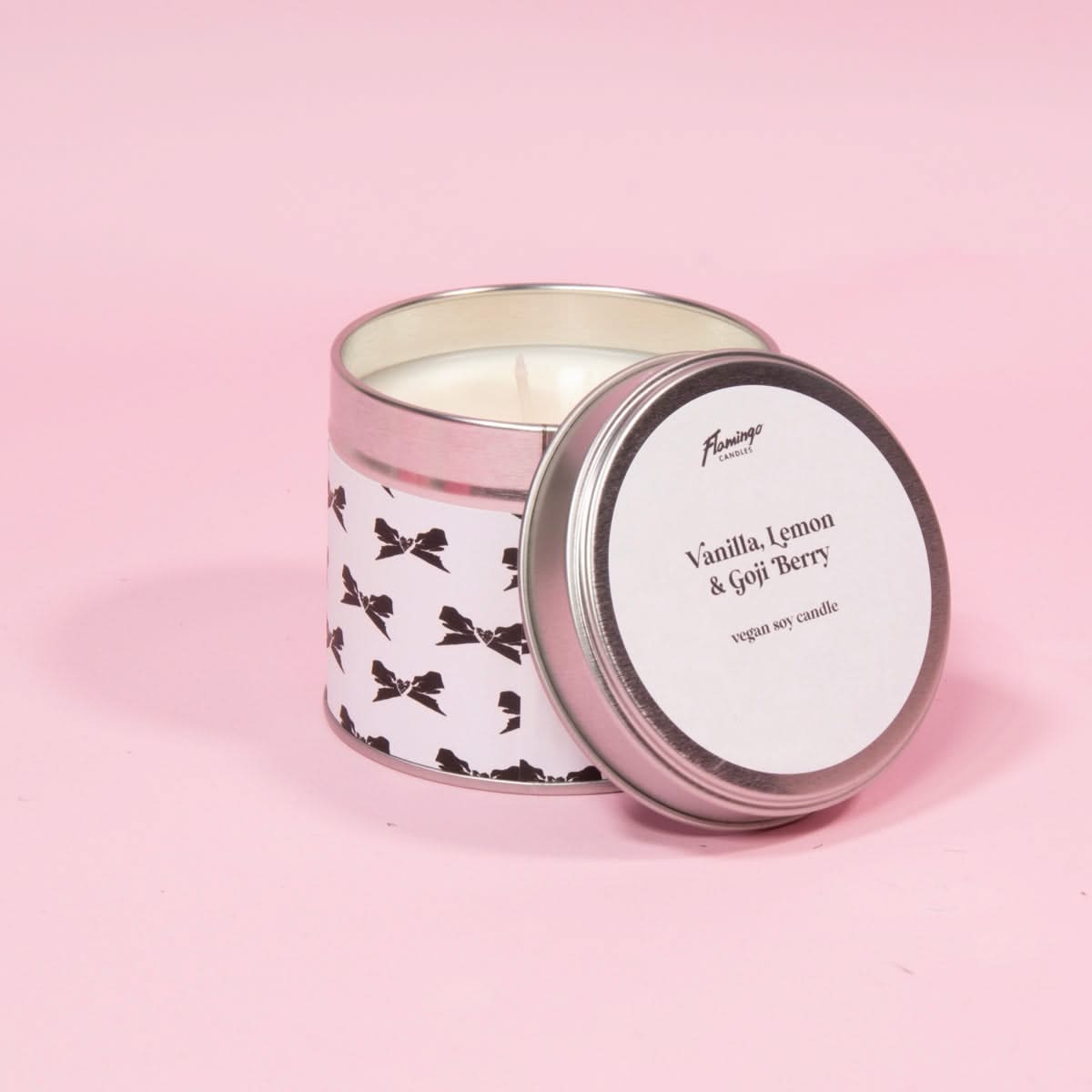 Vanilla, Lemon & Goji Berry Black & White Bow Tin Candle