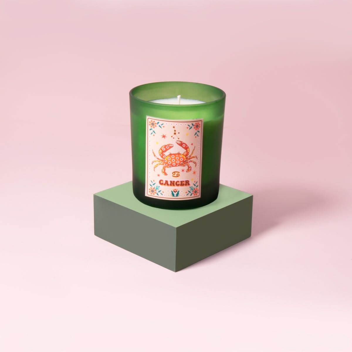 Cancer Zodiac Illustration Frosted Green Scented Candle