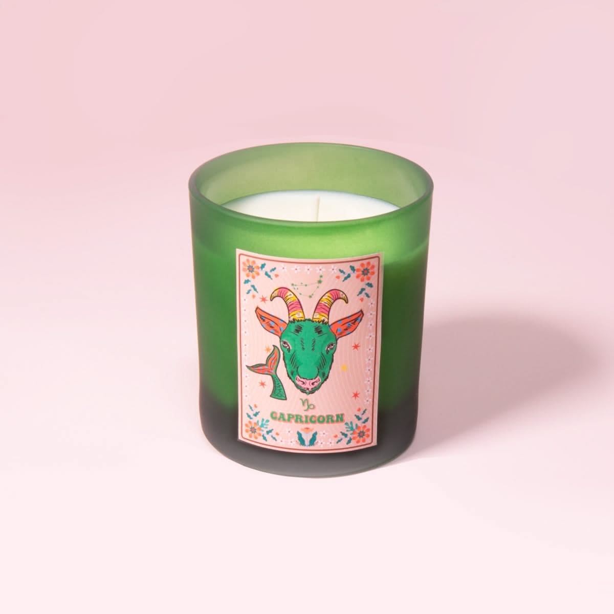 Capricorn Zodiac Illustration Frosted Green Scented Candle