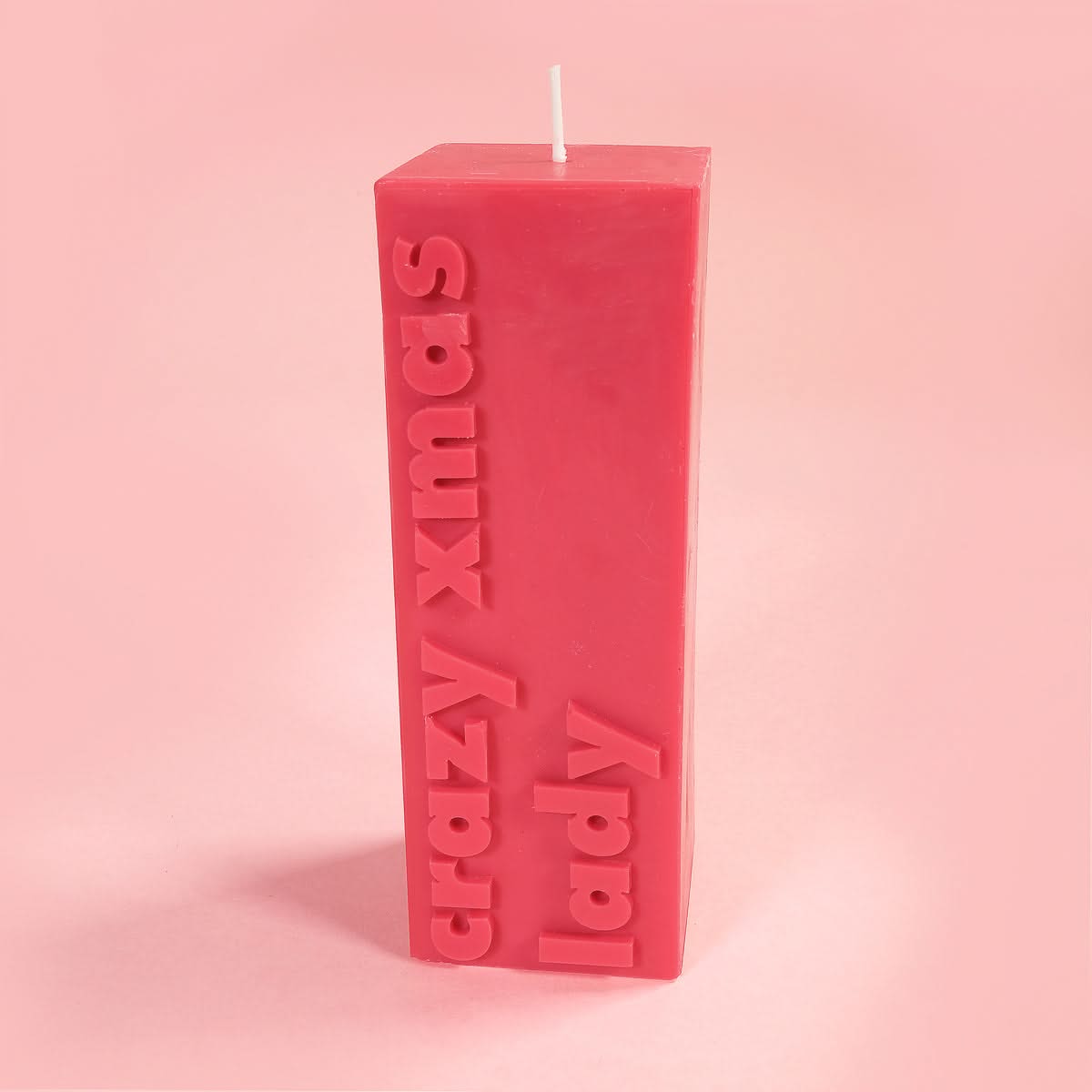 Crazy Xmas Lady Christmas Slogan Block Pillar Candle