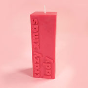 Crazy Xmas Lady Christmas Slogan Block Pillar Candle