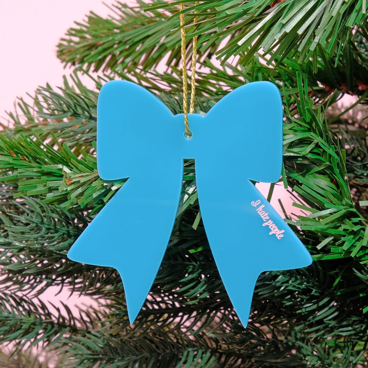 I Hate People Teal Christmas Bow Bauble Tree Decoration