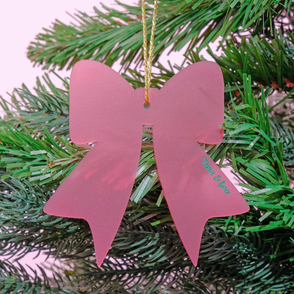 Festive & Fierce Frosted Burgundy Christmas Bow Bauble Tree Decoration
