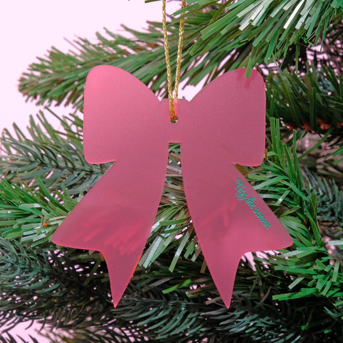 Fizz the Season Frosted Burgundy Christmas Bow Bauble Tree Decoration