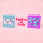 Crazy Xmas Lady Purple & Teal Christmas Cube Candle