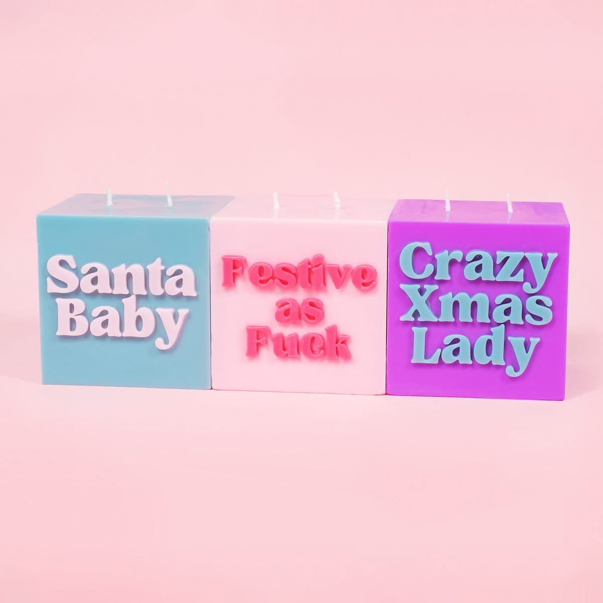Festive as Fuck Pastel Pink & Red Christmas Cube Candle