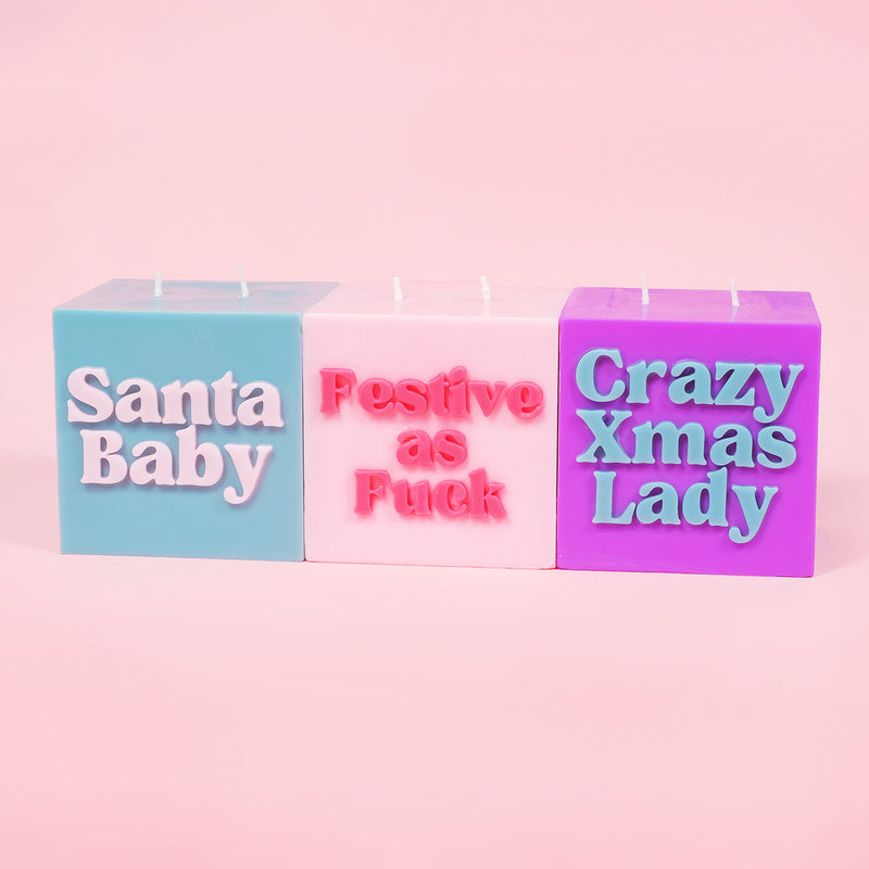 Festive as Fuck Pastel Pink & Red Christmas Cube Candle