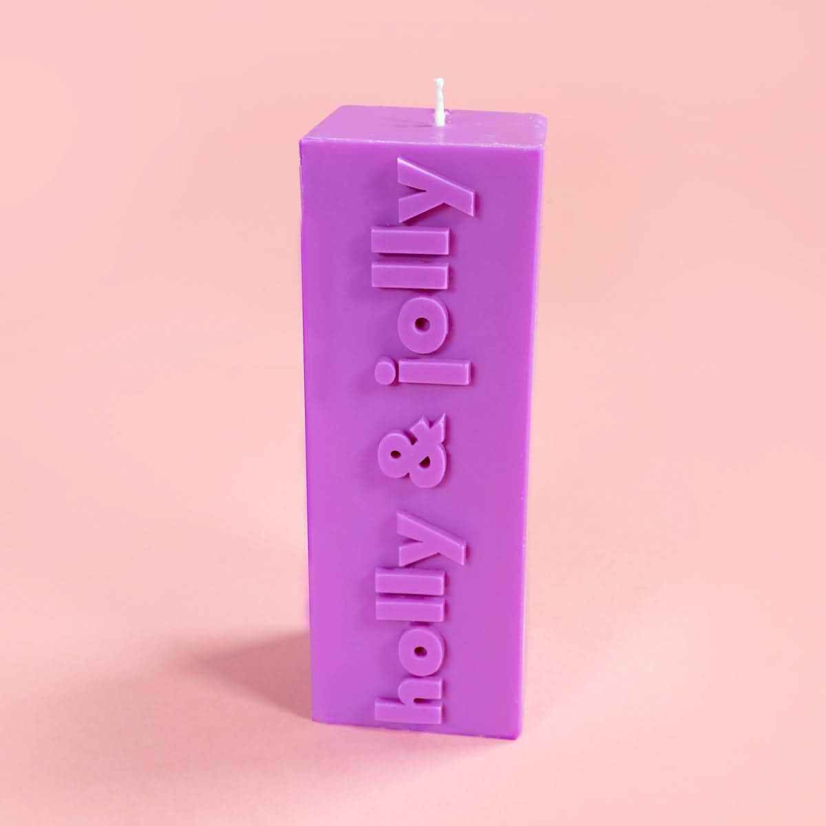 Holly & Jolly Christmas Slogan Block Pillar Candle