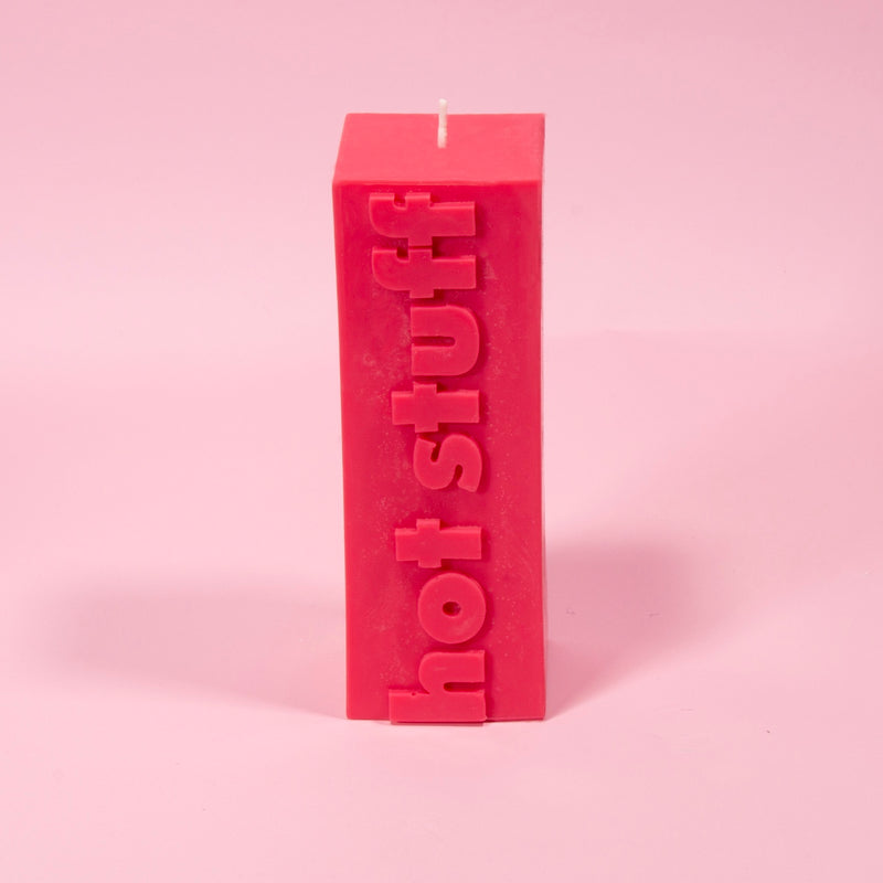 HOT STUFF Valentine Slogan Pillar Candle