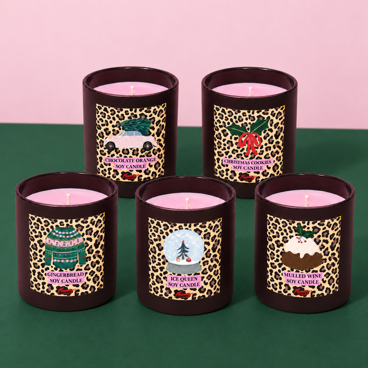 Gingerbread Leopard Print Christmas Candle