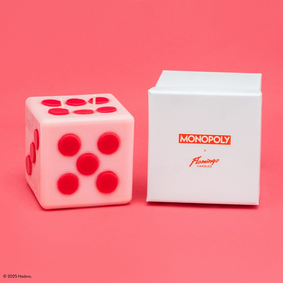 Monopoly x Flamingo Candles Roll the Dice Pink & Red Pillar Candle