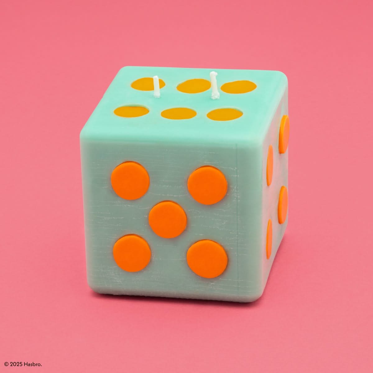 Monopoly x Flamingo Candles Roll the Dice Mint Green & Orange Pillar Candle