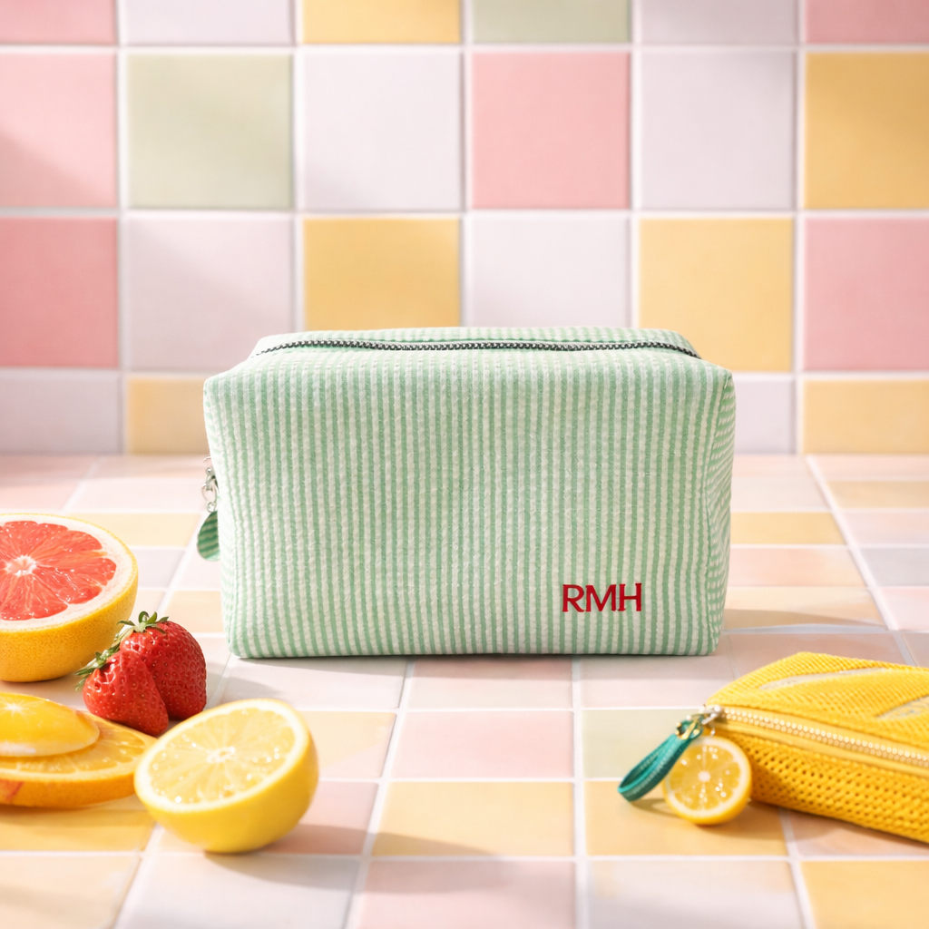 Personalised Mint Green Stripe Make-Up Bag