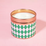 Pink Prosecco Harlequin Christmas Print Tin Candle
