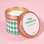 Pink Prosecco Harlequin Christmas Print Tin Candle