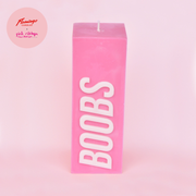 Pink Ribbon BOOBS Slogan Block Pillar Candle