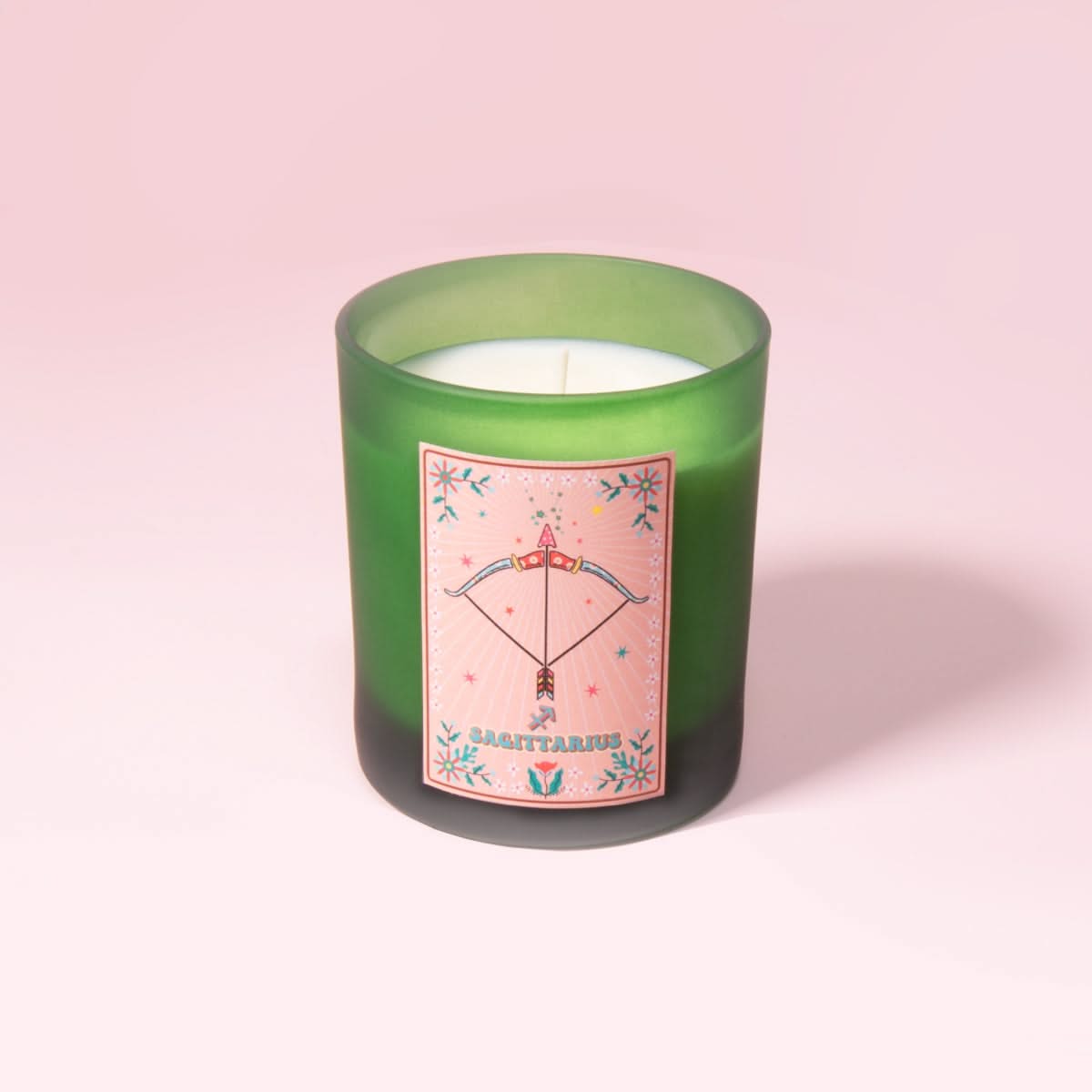 Sagittarius Zodiac Illustration Frosted Green Scented Candle