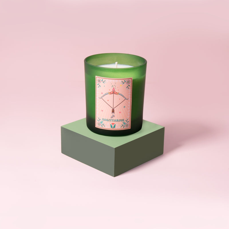 Sagittarius Zodiac Illustration Frosted Green Scented Candle