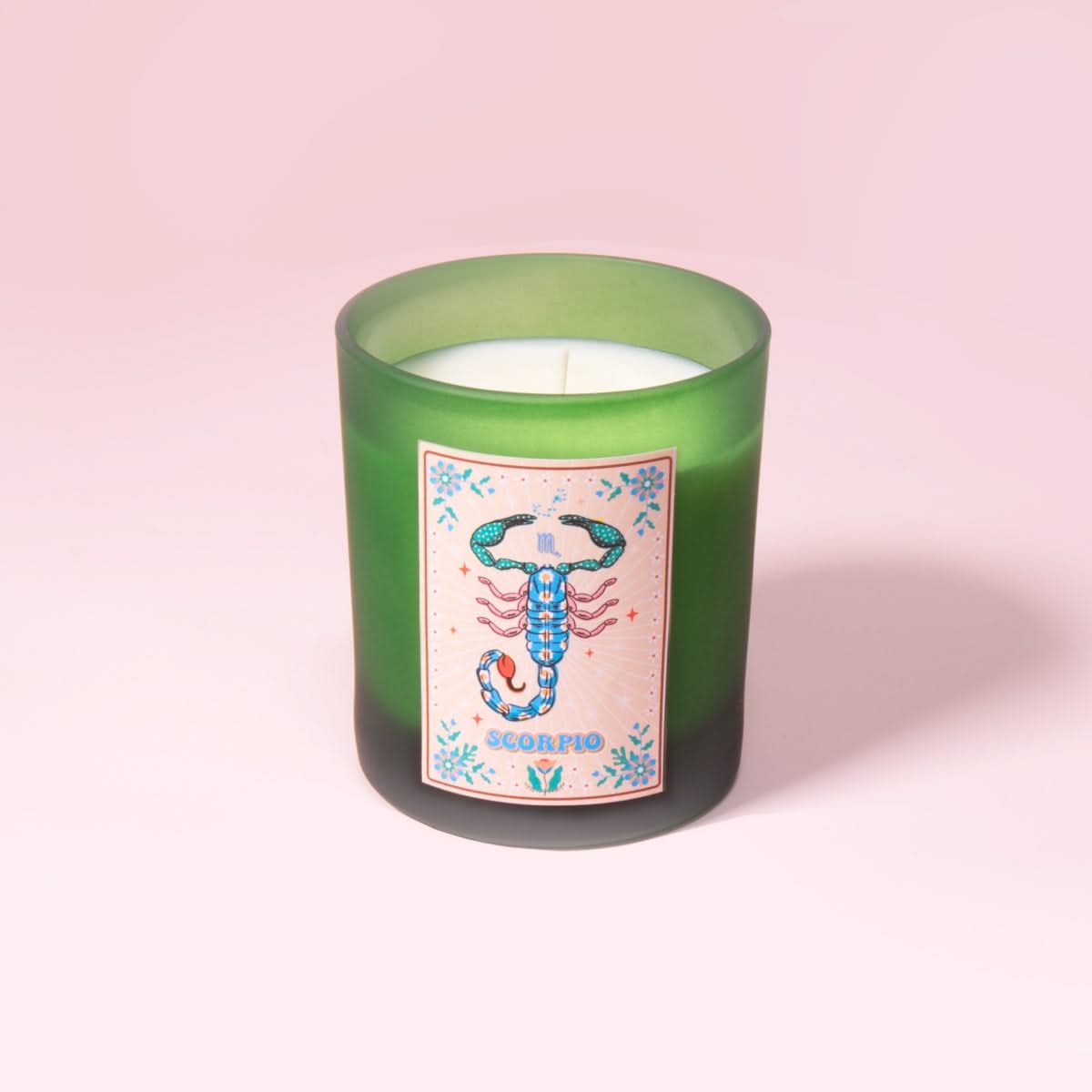 Scorpio Zodiac Illustration Frosted Green Scented Candle