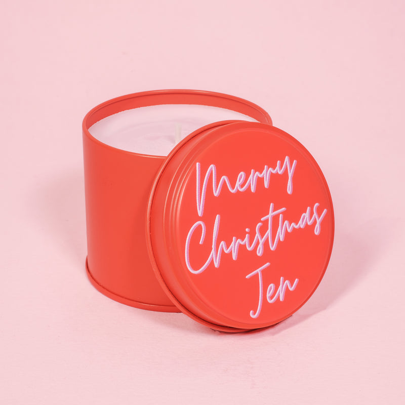 Personalised Merry Christmas Red Tin Candle