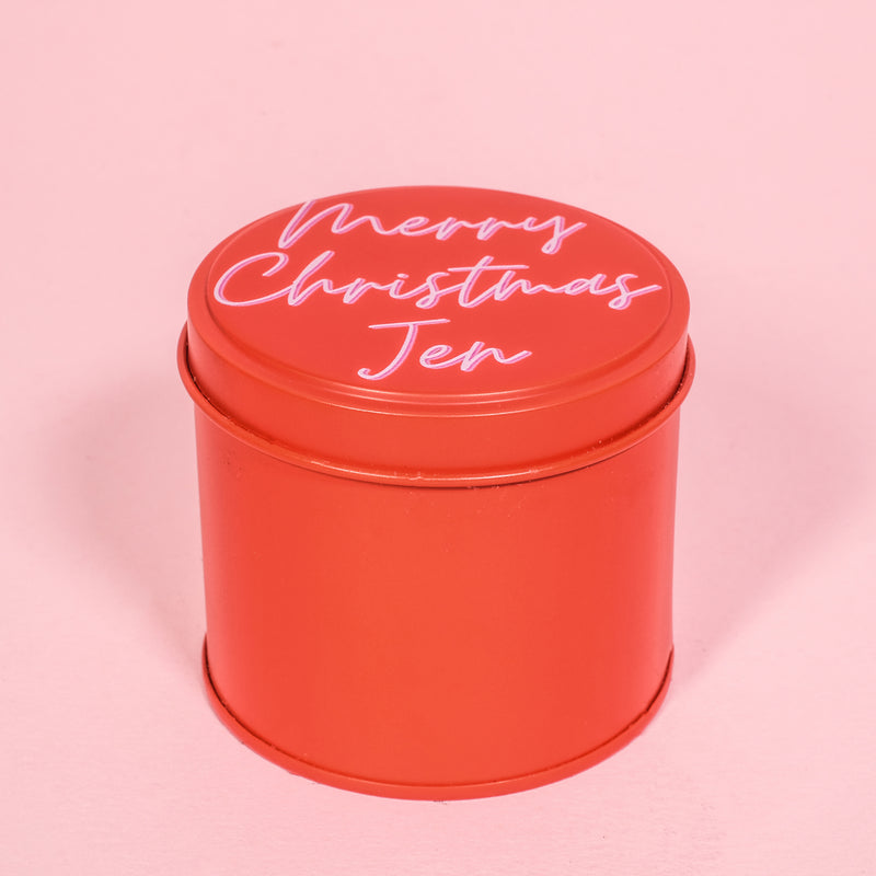 Personalised Merry Christmas Red Tin Candle