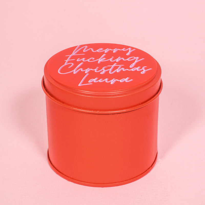 Personalised Merry Fucking Christmas Red Tin Candle