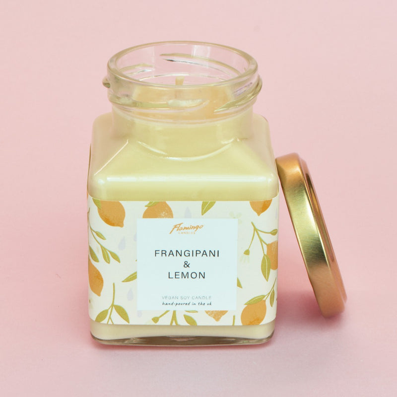 Frangipani & Lemon Yellow Lemon Print Midi Square Candle