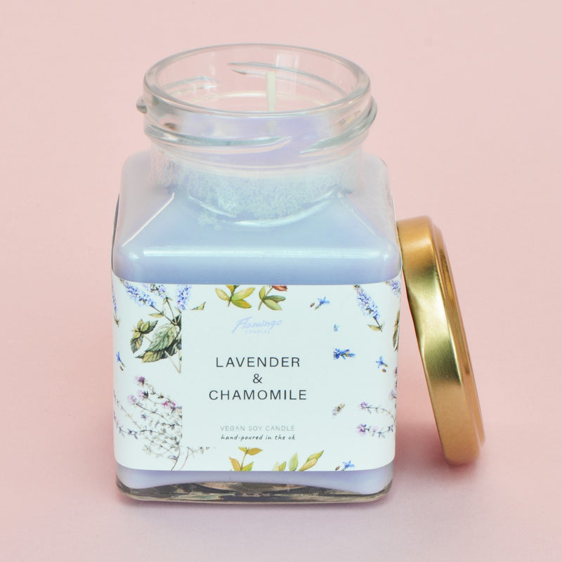 Lavender & Chamomile Lilac Lavender Print Midi Square Candle
