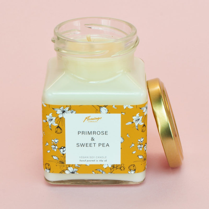 Primrose & Sweet Pea Dark Yellow Floral Print Midi Square Candle