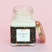 Rose Velvet & Oud Black Moon & Stars Print Midi Square Candle