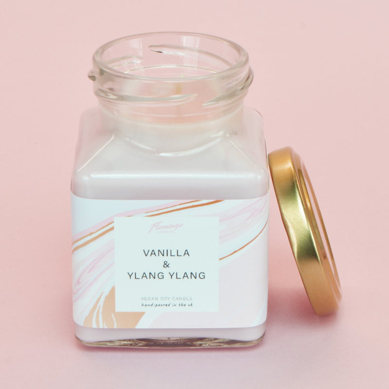 Vanilla & Ylang Ylang Pink Marble Print Midi Square Candle