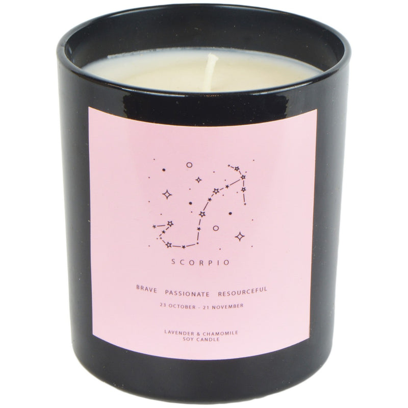 Lavender & Chamomile Black & Pink Zodiac Description Candle