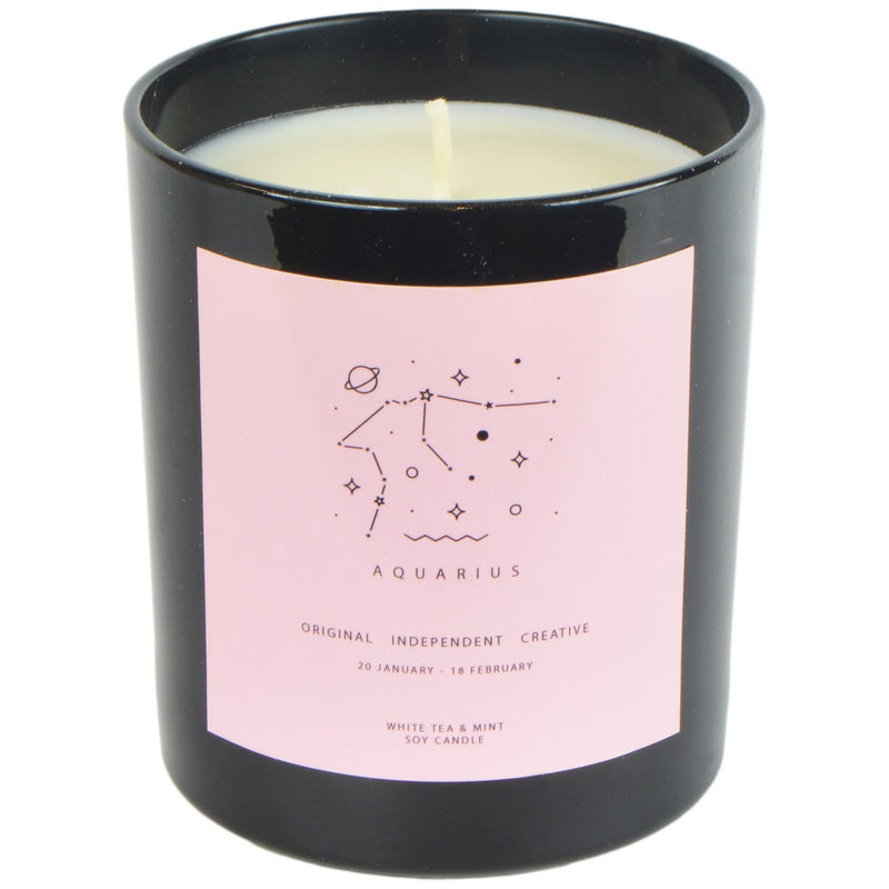 White Tea & Mint Black & Pink Zodiac Description Candle