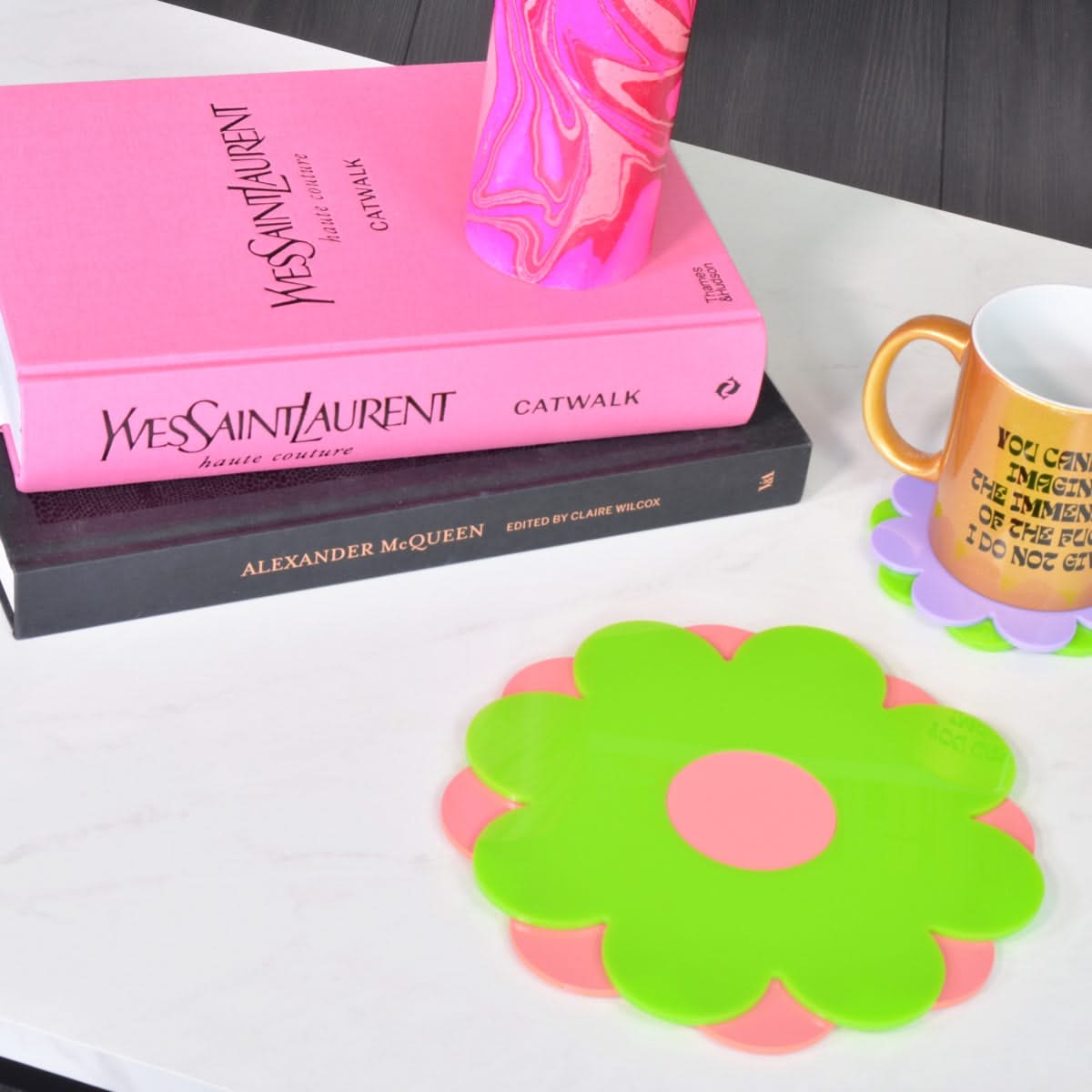 Lime Green & Coral Flower Display Plate