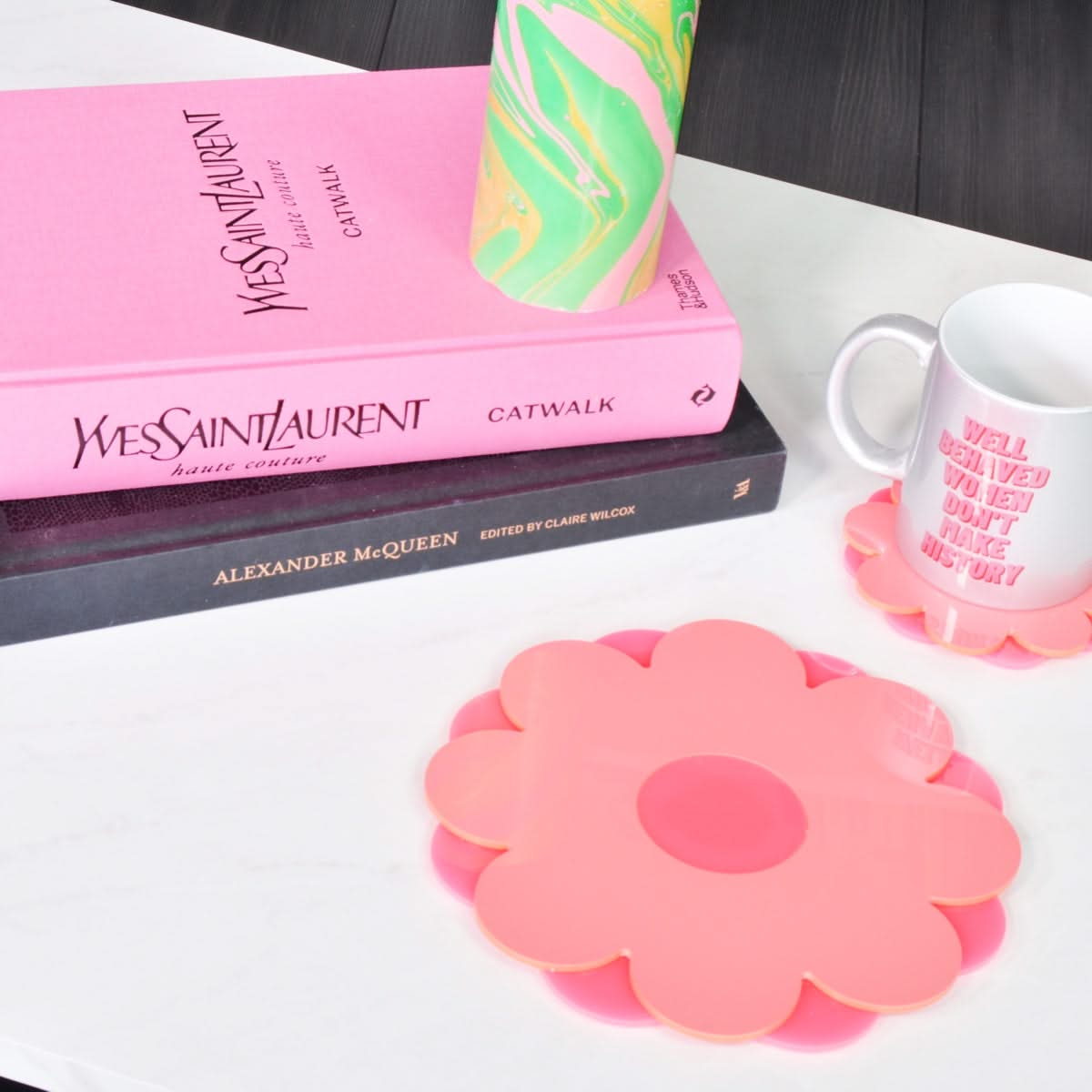 Coral & Bright Pink Flower Display Plate