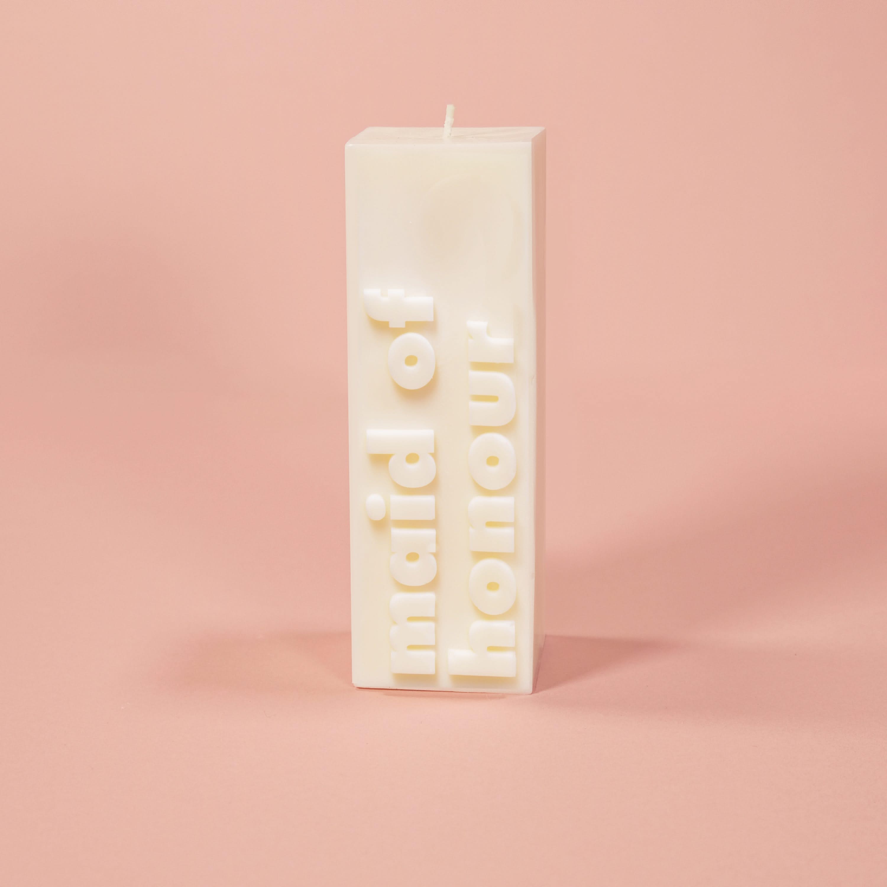 MAID OF HONOUR Slogan Block Pillar Candle