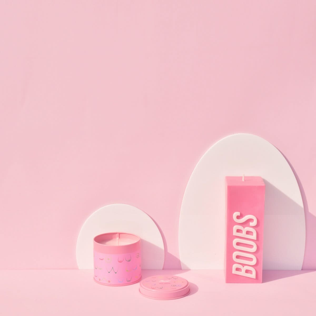 Pink Ribbon BOOBS Slogan Block Pillar Candle