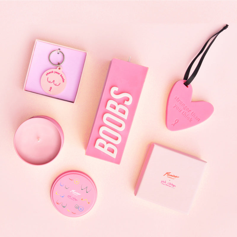 Pink Ribbon Pink Boobs Print Tin Candle
