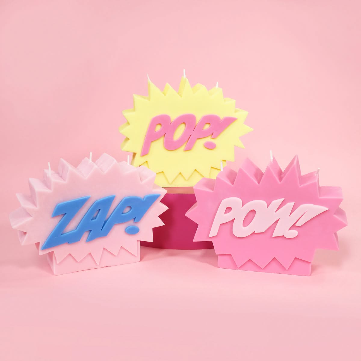 POW! Red & Pink Cartoon Pillar Candle