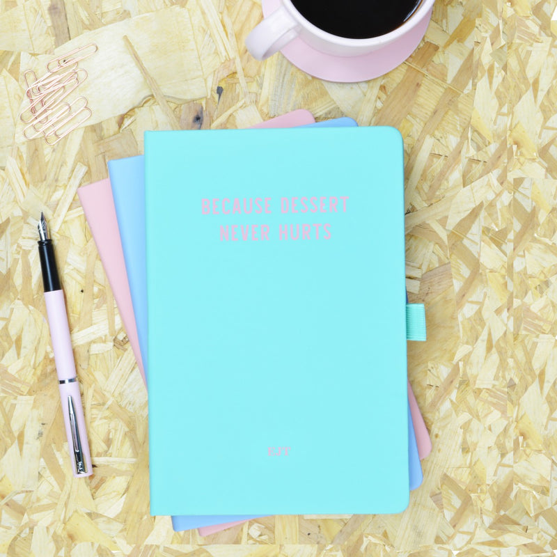 Because Dessert Never Hurts Green & Pink Personalised Notebook